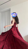 Beautiful Burgundy Tube Top Three-dimensional Rose Lace A-line Prom Dress HZ1022