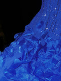 Stunning Sapphire Beaded Spaghetti Strap Mermaid Long Prom Dress HZ1022