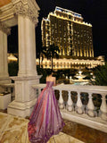 Charming Purple Sweetheart Neck Sleeveless Sparkling Train Prom Dress HZ1022