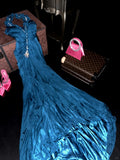 Elegant Blue Satin Halter Neck Beaded Long Prom Dress HZ1022