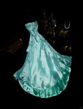 Elegant Mint Green Satin Beaded Strapless Long Prom Dress HZ1022