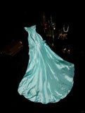 Elegant Mint Green Satin Beaded Strapless Long Prom Dress HZ1022