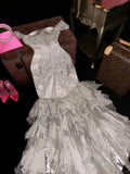 Elegant Grey Strap Mermaid Tulle Irregular Prom Dress HZ1022