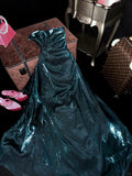 Chic Dark Green Strapless Herringbone Satin Prom Dress HZ1022
