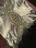 Vintage Green Halter Beaded Satin Long Prom Dress HZ1022