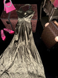 Vintage Green Halter Beaded Satin Long Prom Dress HZ1022