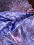 Charming Purple Sequin Spaghetti Strap Satin Long Prom Dress HZ1022