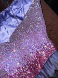 Charming Purple Sequin Spaghetti Strap Satin Long Prom Dress HZ1022
