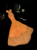 Sexy Orange Sweetheart Neck Mermaid Beaded Sequin Long Prom Dress HZ1022