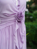 Flowing Chiffon Backless Purple Halter Neck Ruffled Long Prom Dress HZ1022