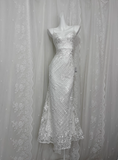 Pretty Mermaid White Embroidered Strapless Mermaid Prom Dress HZ1022