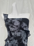 Soft Printed Lace One Shoulder Ruffle Slit Prom Dress HZ1022