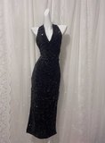 Black Sexy Backless Halter Neck Sequined Prom Dress HZ1022