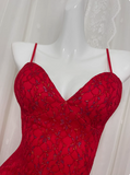 Beautiful Red Sling Lace Waist Ruffle Cake Skirt Prom Dress HZ1022