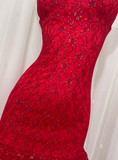 Beautiful Red Sling Lace Waist Ruffle Cake Skirt Prom Dress HZ1022