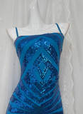 Elegant Blue Sequined Sling Slit Simple Long Prom Dress HZ1022