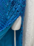 Elegant Blue Sequined Sling Slit Simple Long Prom Dress HZ1022