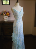 Fresh Blue Sling Neckline Suspender Chiffon Mermaid Prom Dress HZ1022