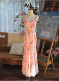 Beautiful Pink Printed Oil Painting V-neck Chiffon Mermaid Prom Dress HZ1022