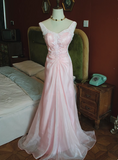 Vintage Pink Beaded Backless Lace Long Prom Dress HZ1022