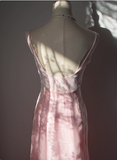 Vintage Pink Beaded Backless Lace Long Prom Dress HZ1022