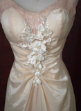 Vintage Beige Beaded Backless 3D Flower Gradient Long Prom Dress HZ1022