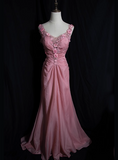 Retro Pink Beaded Backless 3D Flower Gradient Long Prom Dress HZ1022