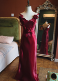 Elegant Sleeveless Burgundy 3D Flower Back Tie Mermaid Prom Dress HZ1022