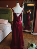 Elegant Sleeveless Burgundy 3D Flower Back Tie Mermaid Prom Dress HZ1022