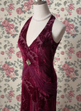 Vintage Deep V Neck Burgundy Velvet Long Prom Dress HZ1022