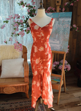 Beautiful Character Print Oil Painting Strapless Chiffon Mermaid Prom Dress HZ1022