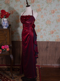 Light Luxury Retro Halterneck Sleeveless Three-dimensional Flower Backless Long Prom Dress HZ1022