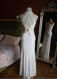 Sexy Lace Halter V Neck Mermaid Prom Dress HZ1022