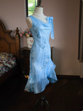 Cute Blue Beaded Ruffled Collar Birthday Party Homecoming Dress HZ1022