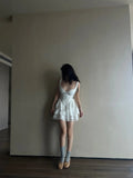 Cute White Strapless V Neck Lace Trim Mini Birthday Party Homecoming Dress HZ1022