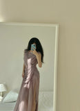 Elegant And Lazy Purple Swing Collar High Slit Chiffon Irregular Prom Dress HZ1022