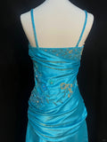 Vintage Blue Beaded Spaghetti Strap Satin Long Prom Dress HZ1022