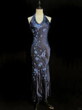 Elegant Navy Halter Neck Embroidered Satin Long Prom Dress HZ1022