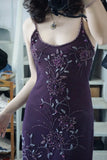 Elegant Purple U-neck Chiffon Beaded Spaghetti Strap Prom Dress HZ1022