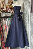 Elegant Strapless Blue Bow Sleeveless A-Line Prom Dress HZ1022