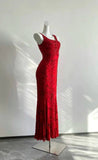 Stunning Red Square Neck Sleeveless Beaded Mermaid Prom Dress HZ1022