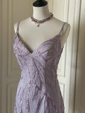 Elegant V-neck Purple Sequin Spaghetti Strap Mini Homecoming Dress HZ1022