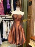 Vintage Beaded Strapless Satin Flower Bud Skirt Homecoming Dress HZ1022
