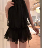 Simple Black Turtleneck Off-The-Shoulder Chiffon Mini Homecoming Dress HZ1022