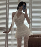 Cute Halter Neck 3D Flower Beaded Mini Homecoming Dress HZ1022