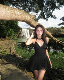 Sexy Black Spaghetti Strap V Neck Puff Mini 20th Birthday Homecoming Dress HZ1022
