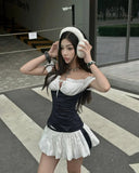 College Style Black And White Splicing Flower Bud Skirt 20th Birthday Homecoming Dress HZ1022