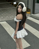 College Style Black And White Splicing Flower Bud Skirt 20th Birthday Homecoming Dress HZ1022
