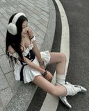 College Style Black And White Splicing Flower Bud Skirt 20th Birthday Homecoming Dress HZ1022