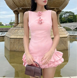 Cute Pink Sleeveless 3D Flower Bud Skirt Mini 16th Birthday Homecoming Dress HZ1022